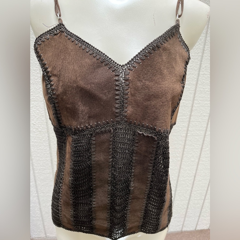 One of a Kind Brown Suede / crochet camisole size S/M
